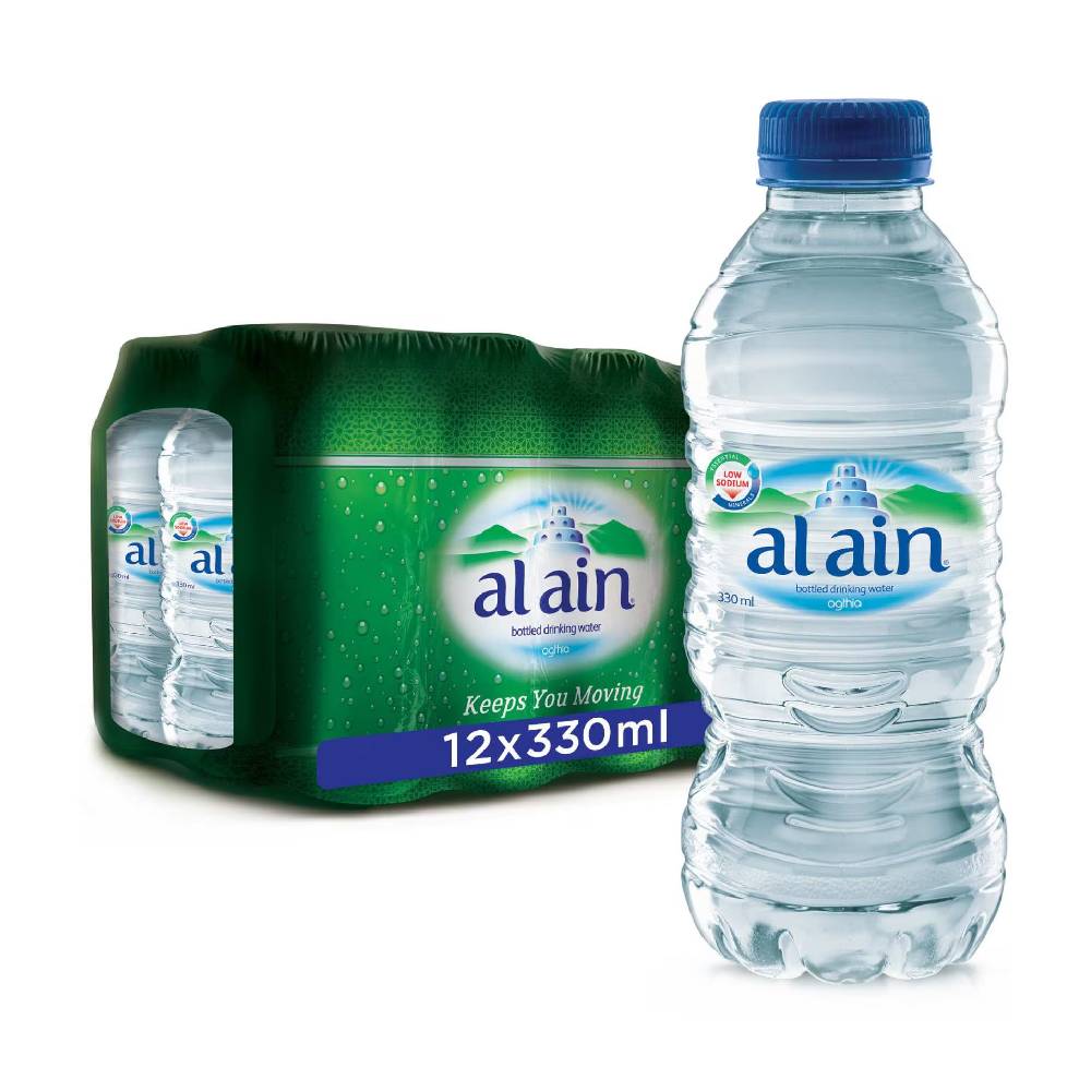 Al Ain Bottled Drinking Water - 12x330ml – pure, refreshing drinking water in convenient 330ml bottles, ideal for daily hydration.