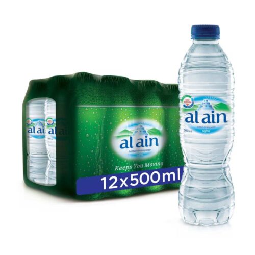 Al Ain Bottled Drinking Water - 12x500ml – clean, refreshing drinking water in 500ml bottles, ideal for on-the-go and everyday hydration.