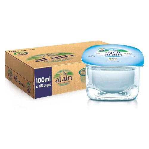 Al Ain Mineral Water Cup - 48x100ml – convenient mineral water cups in 100ml size, perfect for quick hydration on the go.