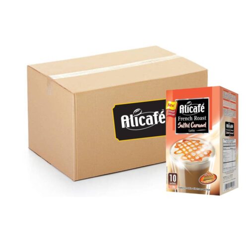Alicafé French Roast Salted Caramel Latte - 20x10x20g rich instant coffee sachets with salted caramel flavor for a delicious latte experience