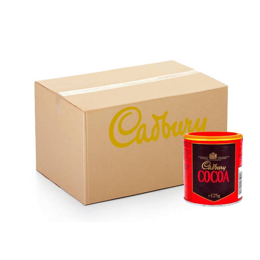 Cadbury Cocoa Powder - 12x125g packs of rich, high-quality cocoa powder perfect for baking and making delicious chocolate drinks.