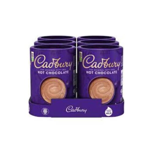 Cadbury Drinking Chocolate Powder – 6x500g pack of rich, creamy chocolate powder perfect for hot or cold beverages.