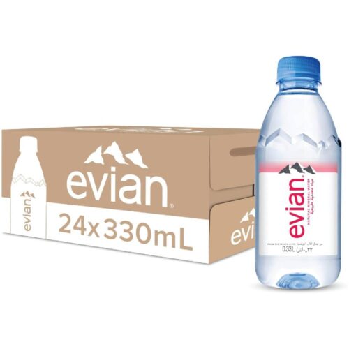 Evian Natural Mineral Water - 24x330ml – pure and refreshing mineral water sourced from the French Alps in convenient 330ml bottles.
