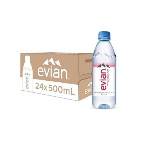 Evian Natural Mineral Water - 24x500ml – pure and refreshing mineral water from the French Alps in convenient 500ml bottles for daily hydration.