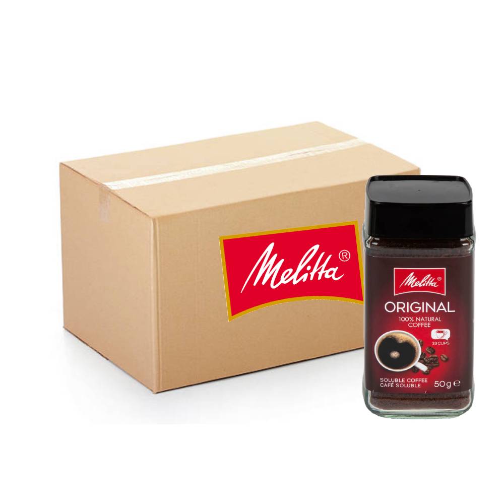 Melitta Instant Original Coffee - 12x50g jar pack with smooth, rich instant coffee ideal for everyday brewing.