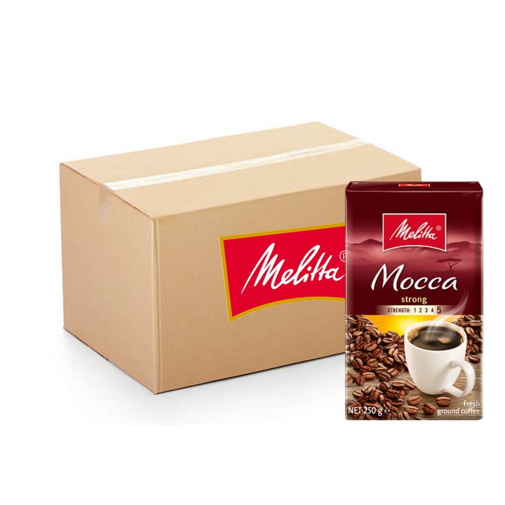 Melitta Mocca Strong Ground Coffee – 16x250g pack of bold, full-bodied ground coffee ideal for a rich, intense brew.