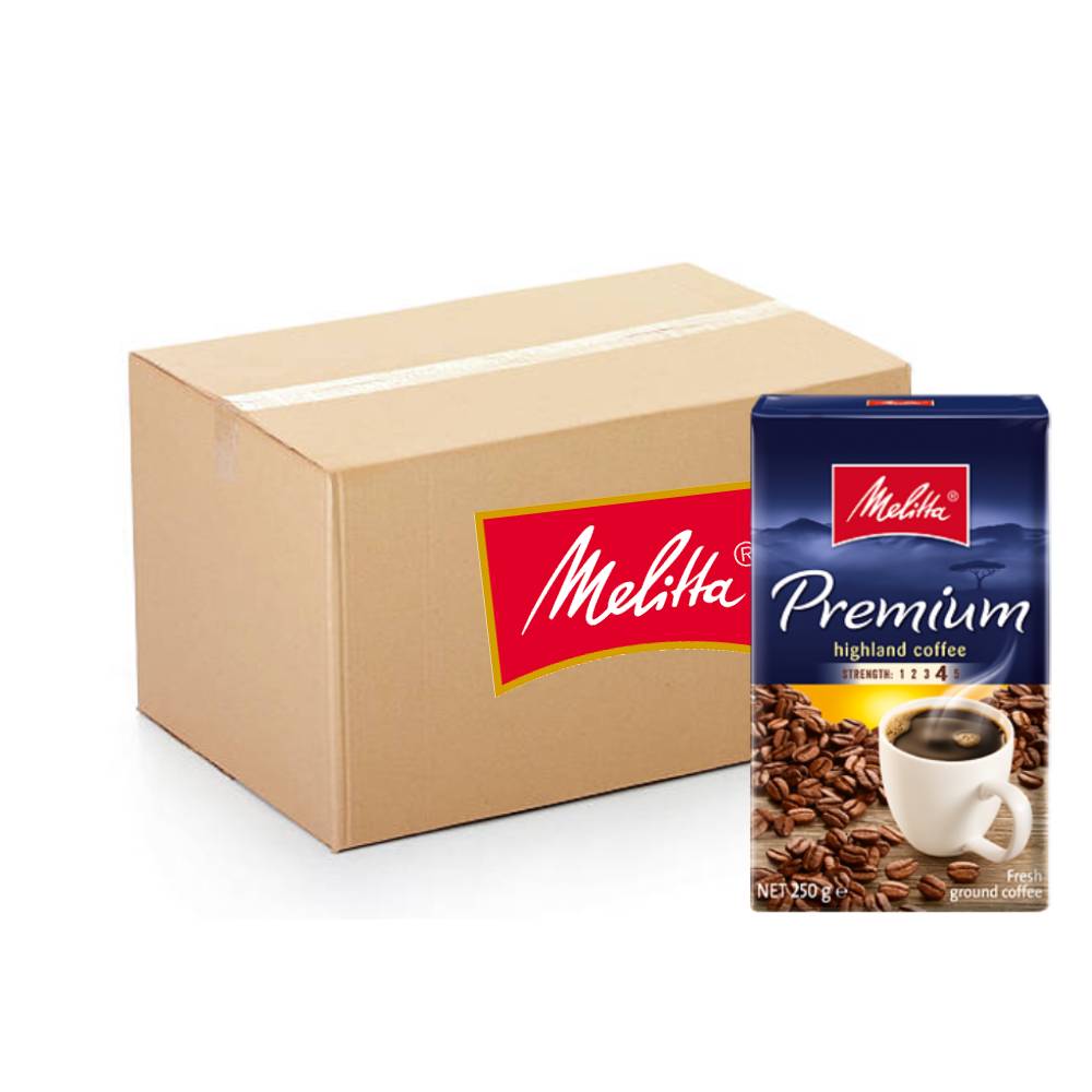Melitta Premium Highland Coffee Pouch - 16x250g pack of rich, aromatic ground coffee in convenient 250g pouches for a premium brewing experience.