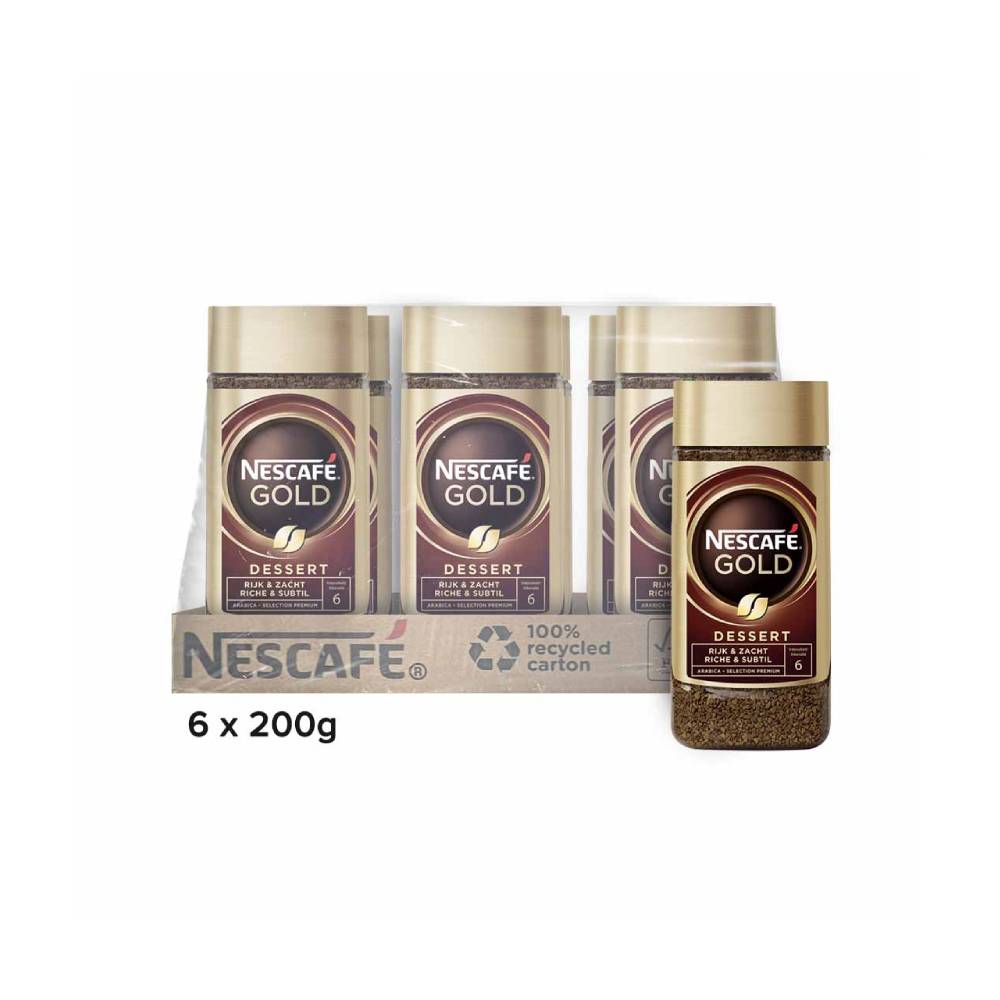 Nescafe Gold Instant Coffee Jar 6x200g – rich and smooth instant coffee in convenient jars for an easy coffee experience.