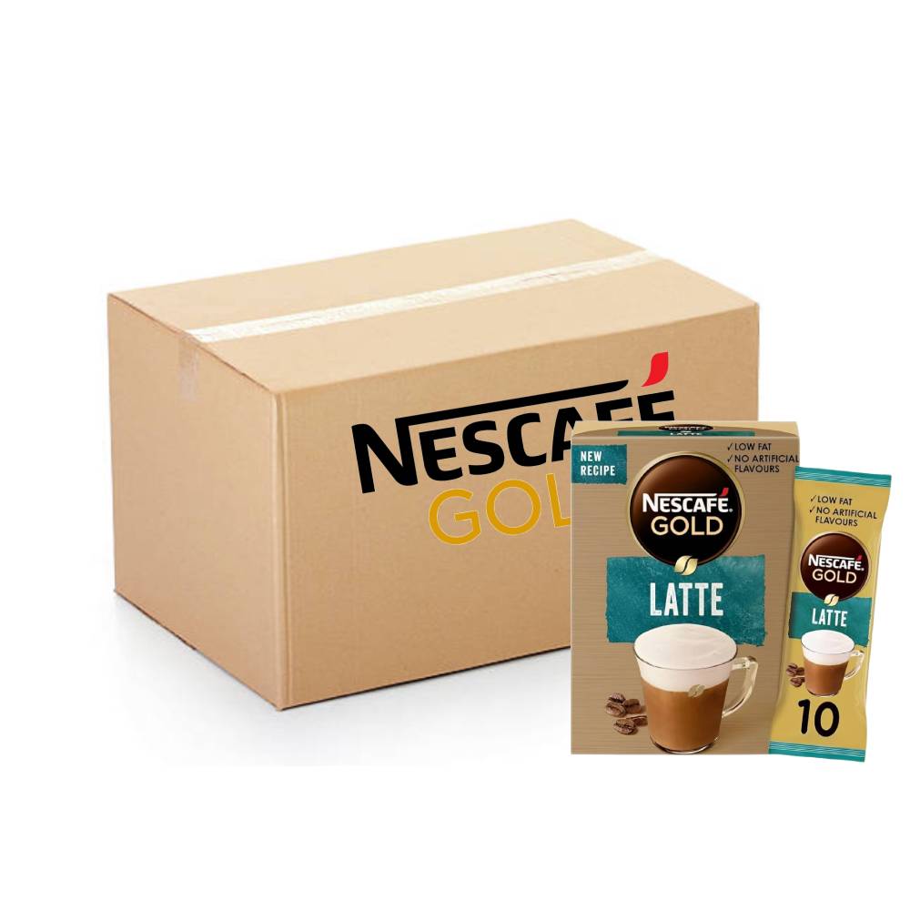 Nescafe Gold Latte - 10x10x18g creamy instant coffee sachets, perfect for a smooth and rich latte experience anytime.