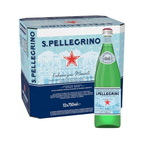 San Pellegrino Natural Sparkling Water Glass - 12x750ml – premium Italian sparkling water in large 750ml elegant glass bottles, perfect for sophisticated refreshment.