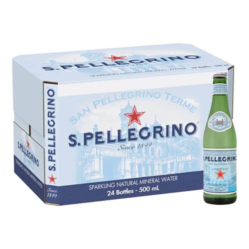 San Pellegrino Natural Sparkling Water Glass - 24x500ml – premium Italian sparkling water in elegant 500ml glass bottles, perfect for sophisticated refreshment.