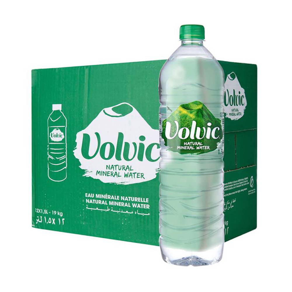 Volvic Natural Mineral Water 12x1.5L bottles - pure, refreshing mineral water for hydration
