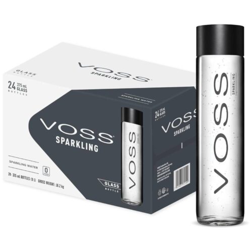 Voss Sparkling Water Glass 24x375ml bottles – premium sparkling mineral water in glass packaging