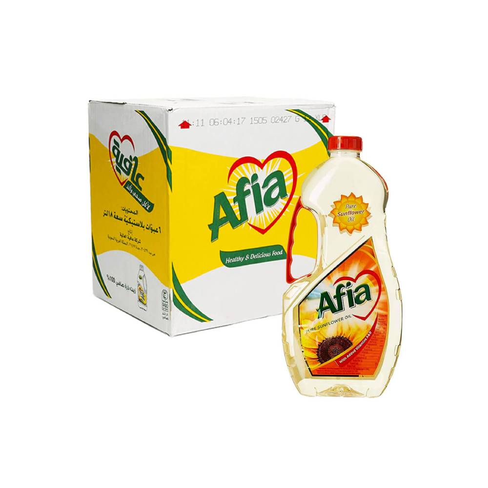 Afia Sunflower Oil 8x1.5ltr bottles for cooking and frying – high-quality sunflower oil pack