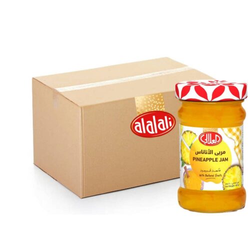 Al Alali Pineapple Jam Jar – 12x400g, sweet and tangy pineapple jam in convenient jars for spreading and baking.