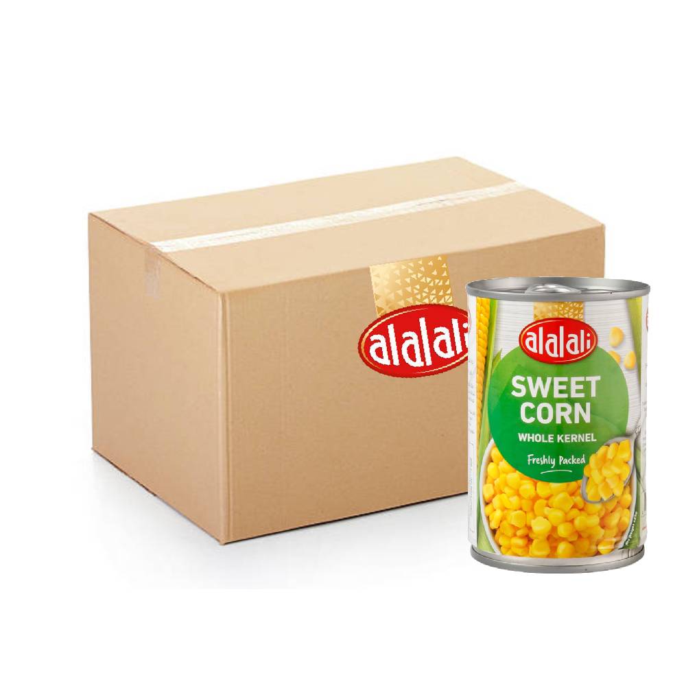 Al Alali Whole Sweet Corn – 24x425g cans of whole sweet corn, perfect for salads, soups, and recipes