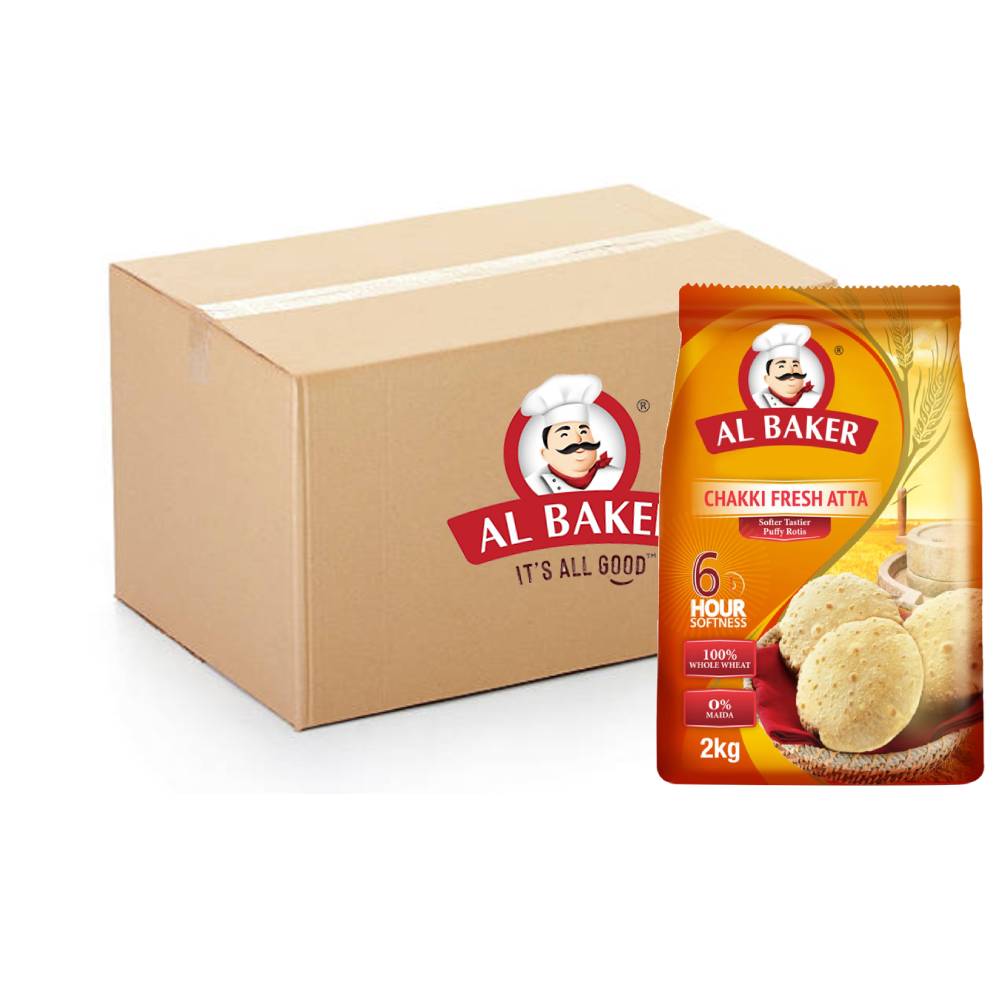 Al Baker Chakki Fresh Atta 10x2kg pack of whole wheat flour for baking and cooking