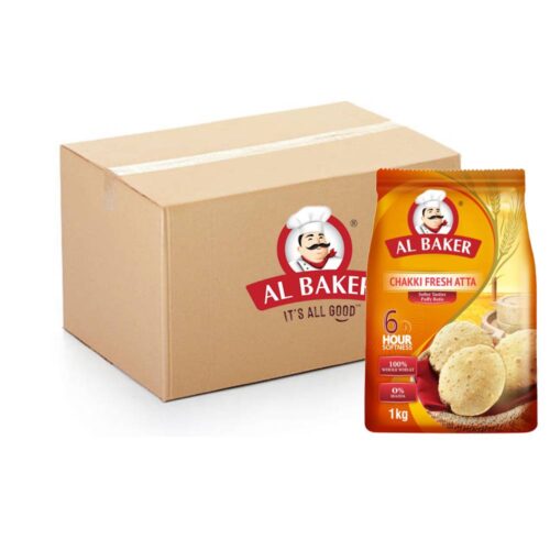 Al Baker Chakki Fresh Atta – 20x1kg pack of premium whole wheat flour for soft, fresh rotis and Indian bread