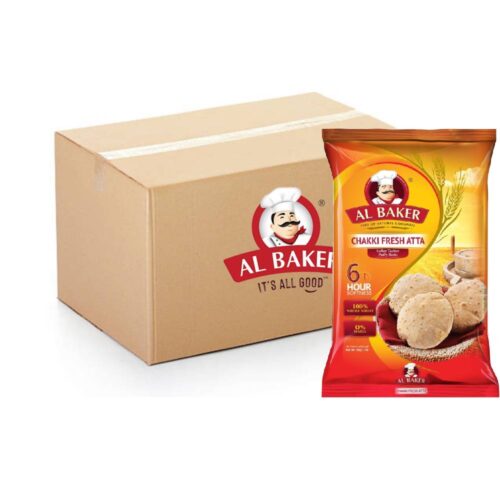 Al Baker Chakki Fresh Atta - 4x5kg pack of traditional stone-ground whole wheat flour, ideal for soft and fluffy rotis and Indian breads.
