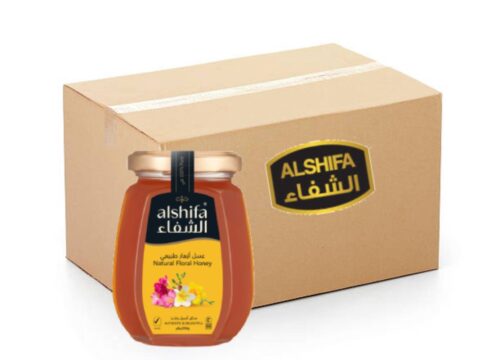 Al Shifa Natural Honey - 12x250g glass jars of pure, golden honey ideal for natural sweetening and healthy living.