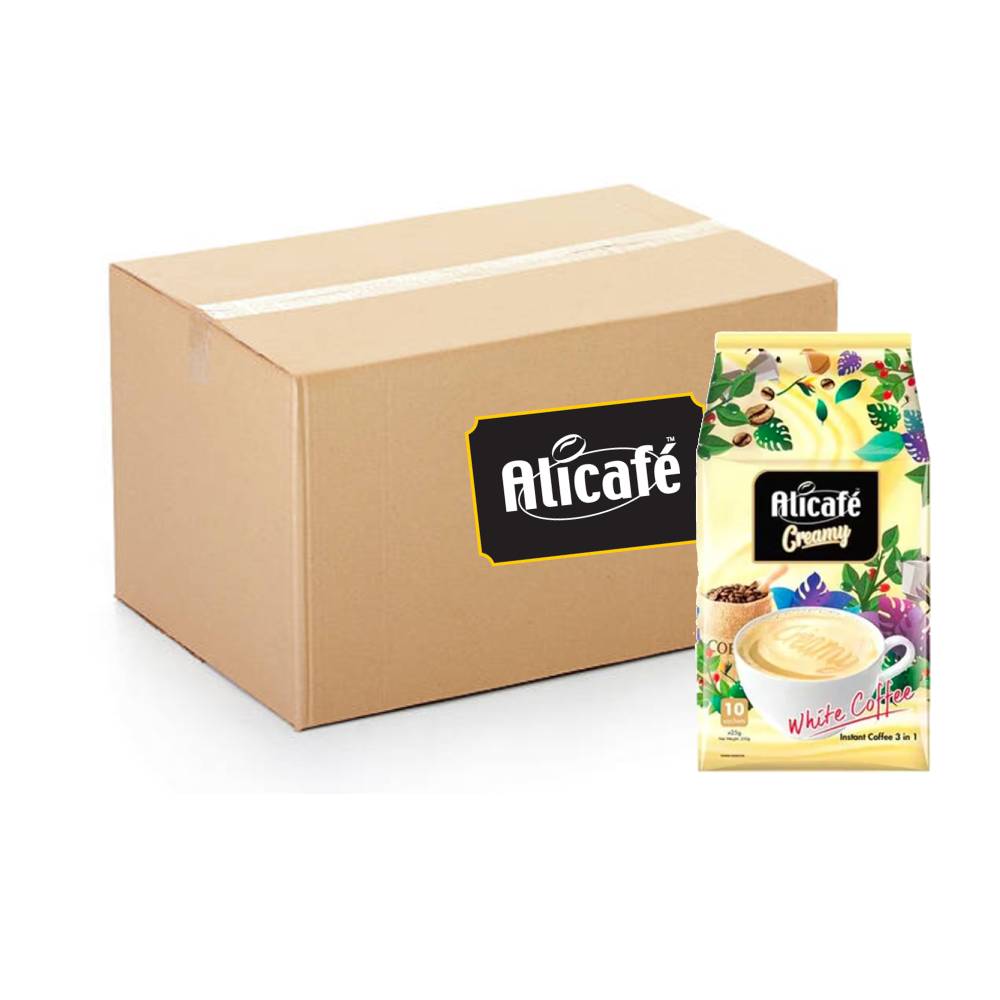 Alicafé 3-in-1 Creamy White Coffee 24x10x25g instant coffee sachets with rich and smooth flavor, perfect for convenient creamy coffee moments.