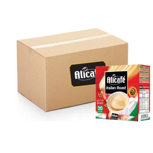 Alicafé Italian Roast 3-in-1 Coffee - 24x20x16.5g pack of bold, rich instant coffee sachets, perfect for a quick Italian-style coffee experience.