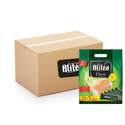 Alitéa Classic 3-in1 Instant Karak Tea - 20g x 25+5s pack showing instant spiced milk tea sachets for quick and rich Karak flavor.