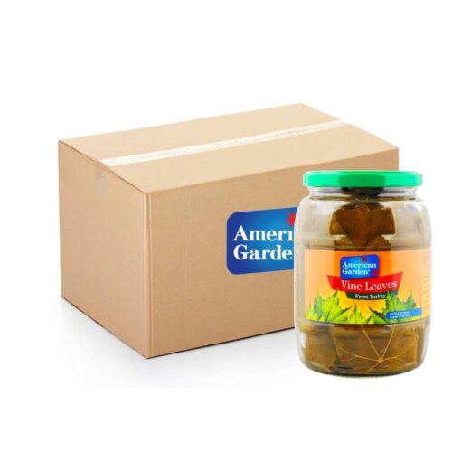 Jars of American Garden Grapes Leaves – 12x930g, perfect for stuffing and authentic Mediterranean recipes.