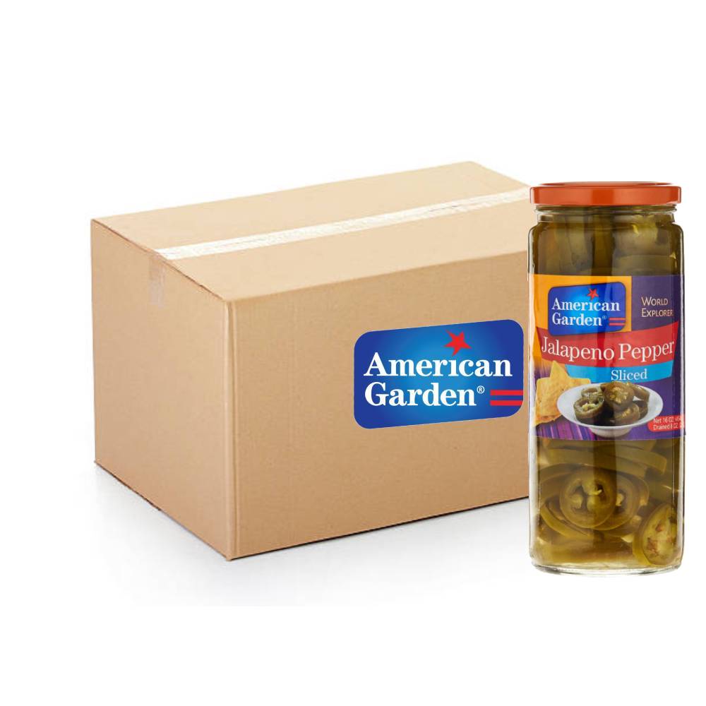 American Garden Jalapeno Pepper Sliced – 12x160oz pack of spicy sliced jalapeno peppers, perfect for adding heat and flavor to dishes
