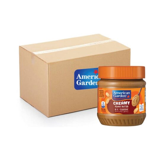 American Garden Peanut Butter Creamy 12 pack, 340g jars – smooth and creamy peanut butter for sandwiches and cooking
