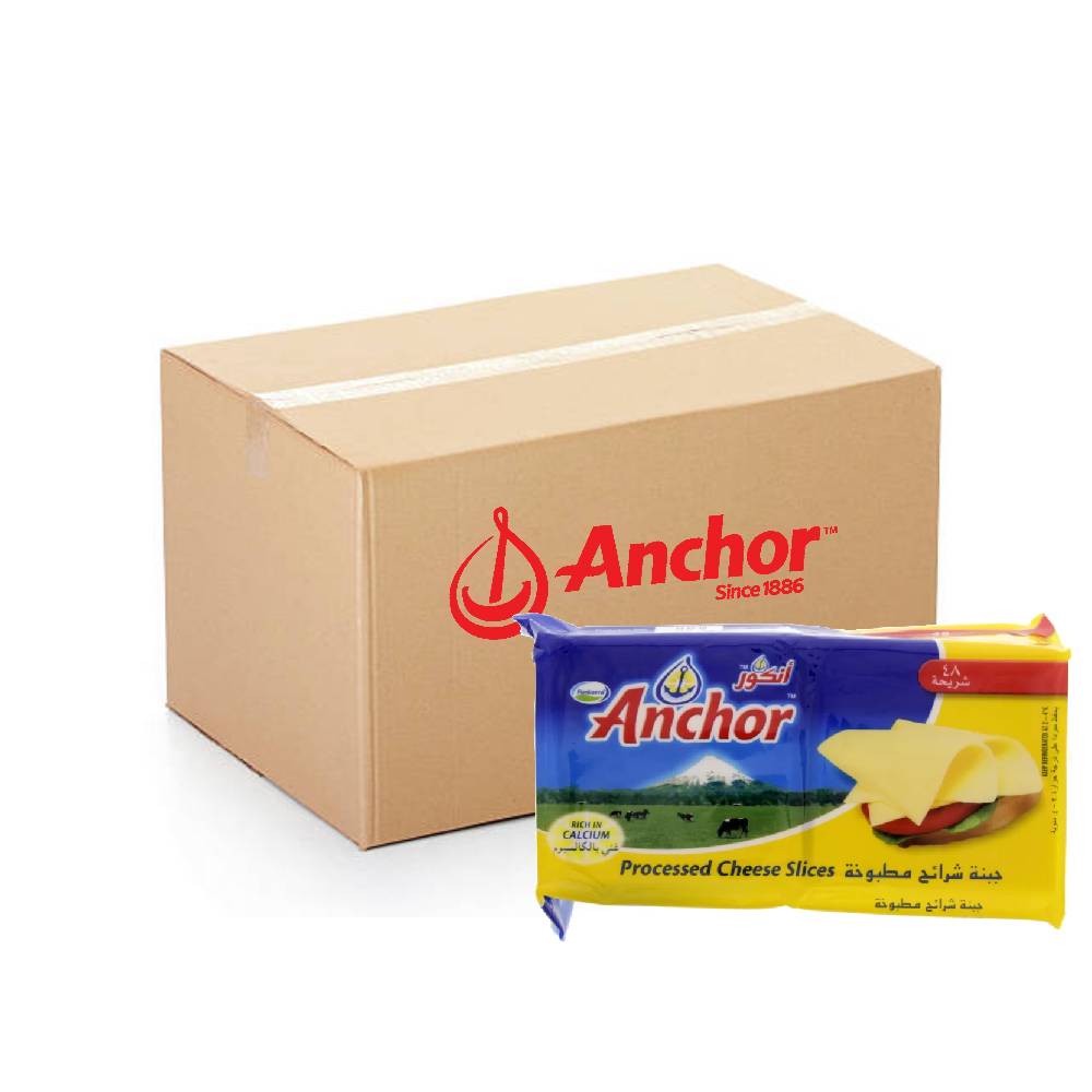 Anchor Processed Cheddar Cheese Slices 8x768g – Smooth and Creamy Cheddar Slices, Perfect for Sandwiches, Burgers, and Snacking, Bulk Cheese Pack