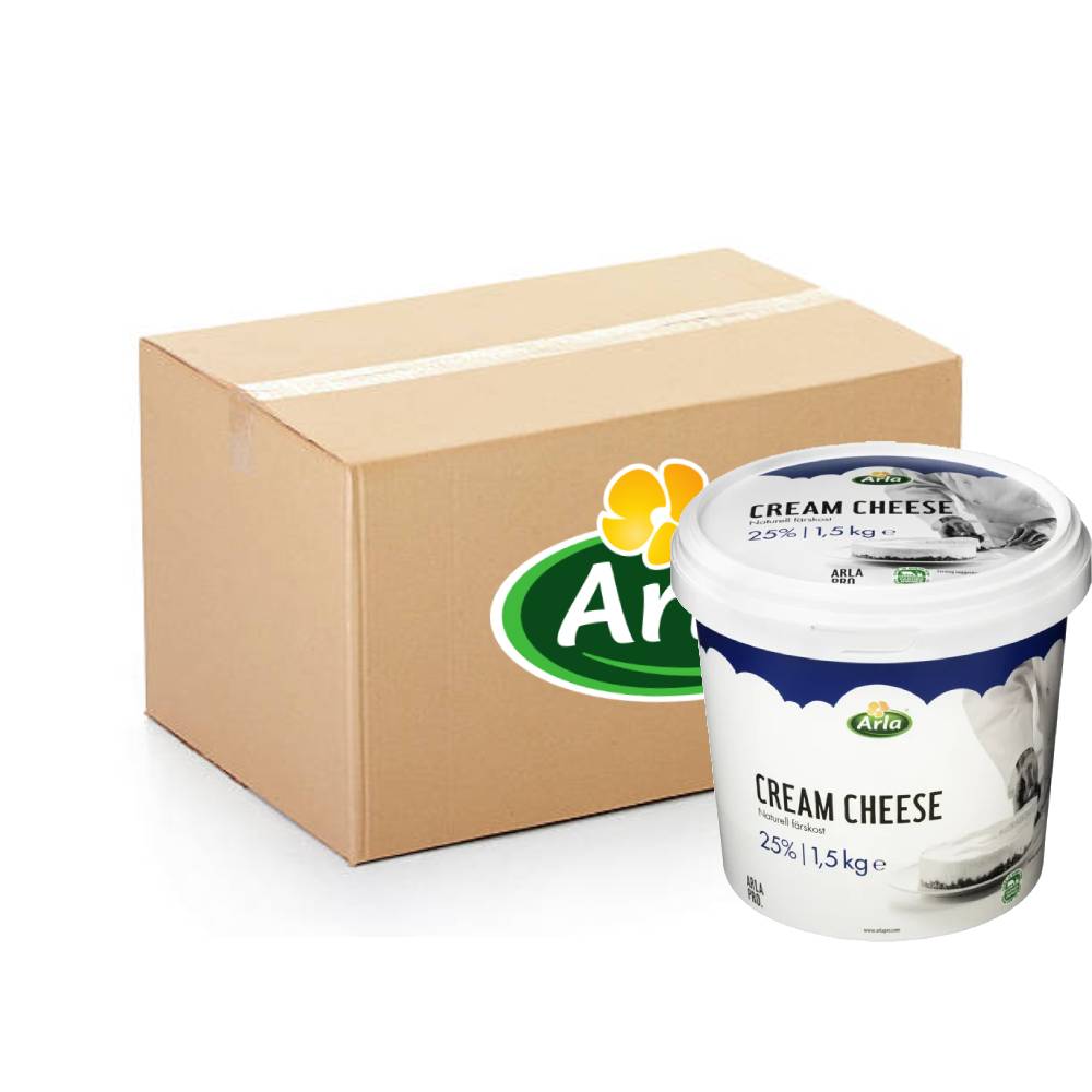 Arla Cream Cheese Natural 25% – 4x1.5kg pack of creamy natural cheese ideal for baking, spreading, and cooking
