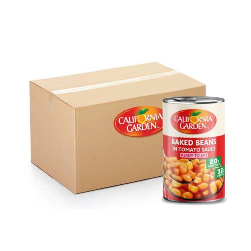 California Garden Baked Beans in Tomato Sauce – 24x420g pack of tasty baked beans in rich tomato sauce for quick and easy meals.