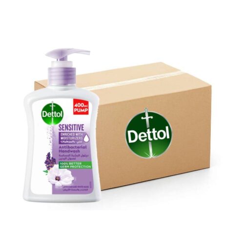 Dettol hand wash, sensitive skin, antibacterial, germ protection, liquid soap, 12x400ml