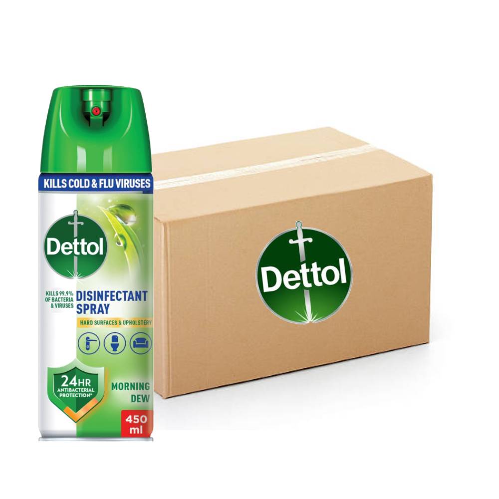 Dettol disinfectant spray, morning dew, antibacterial, all-in-one, surface cleaner, 12x450ml