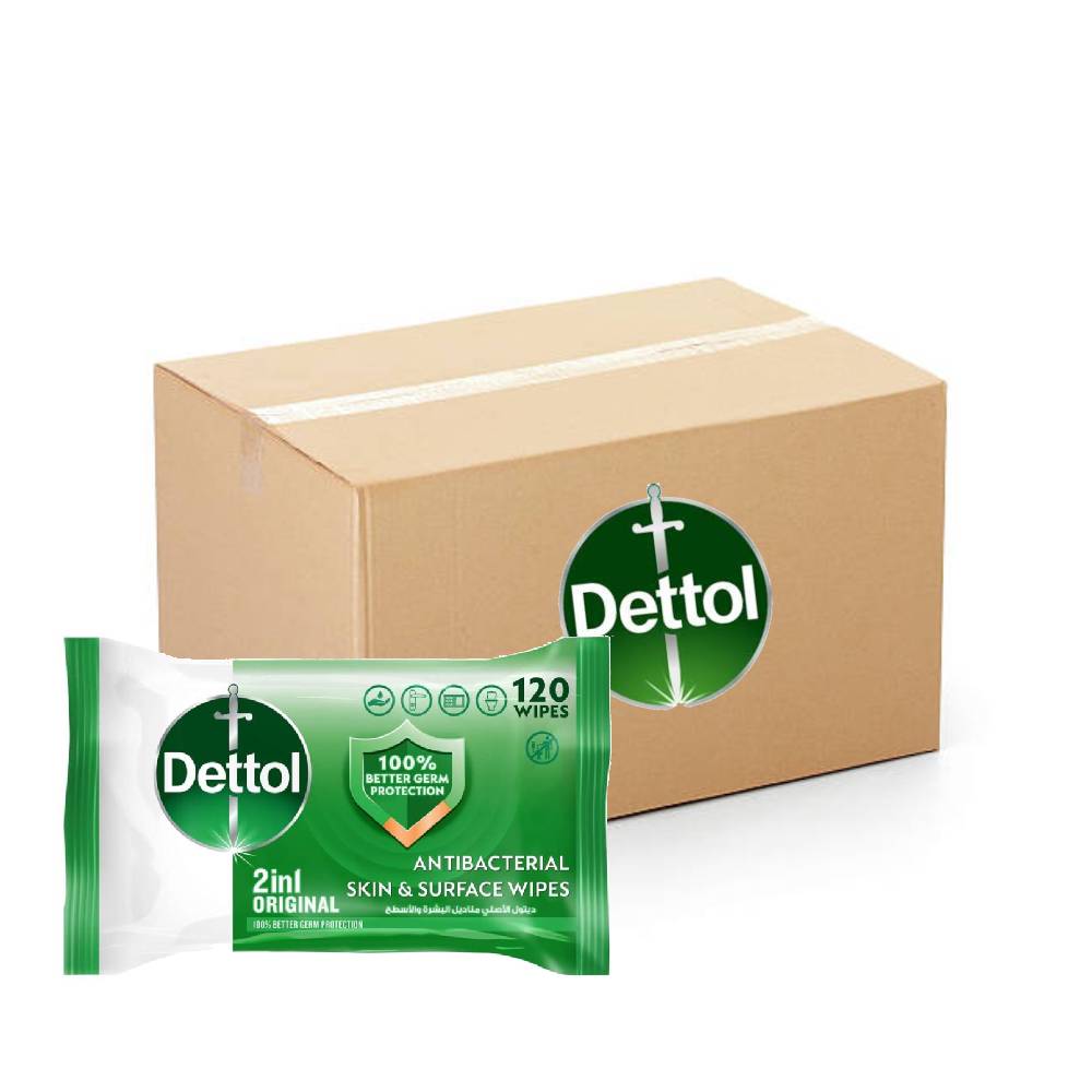 Dettol Wipes Original - 8x120's antibacterial disinfectant wipes for effective cleaning and germ protection on hands and surfaces.