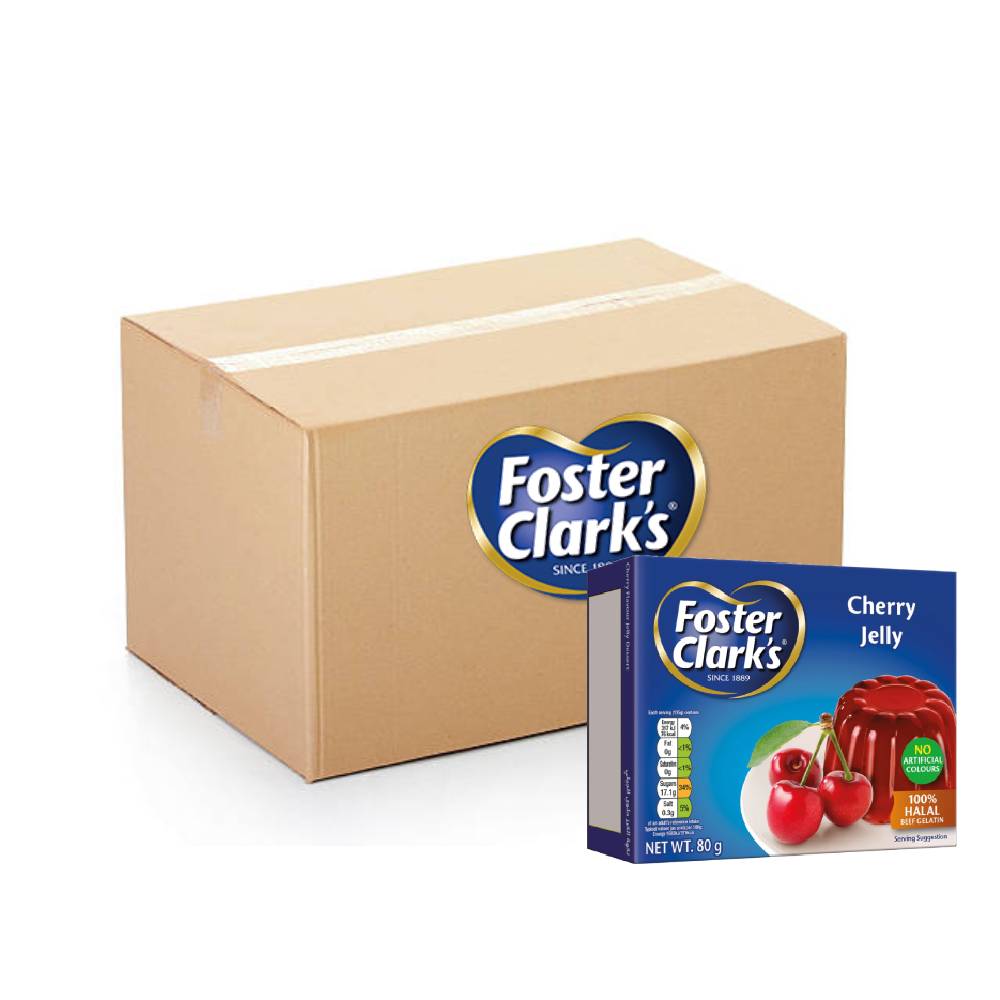 Foster Clark's Jelly Dessert Cherry 144x80g – bulk pack of cherry-flavored jelly perfect for catering or retail use.