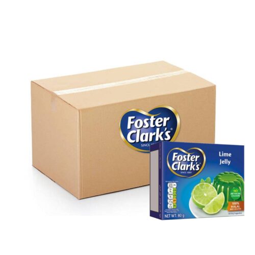 Foster Clark's Jelly Dessert Lime 144x85g packs – tangy lime-flavored jelly dessert bulk pack.