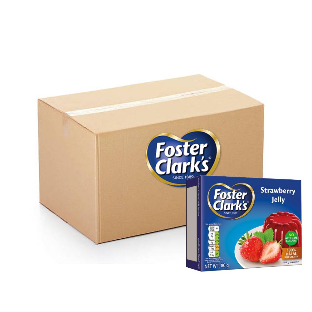 Foster Clark's Jelly Dessert Strawberry 144x80g – Bulk pack of strawberry-flavored jelly dessert, perfect for wholesale or large events.