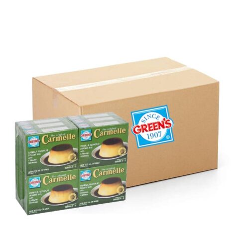 Greens Creme Caramel dessert packs 144x12x70g, smooth and creamy caramel-flavored treat.