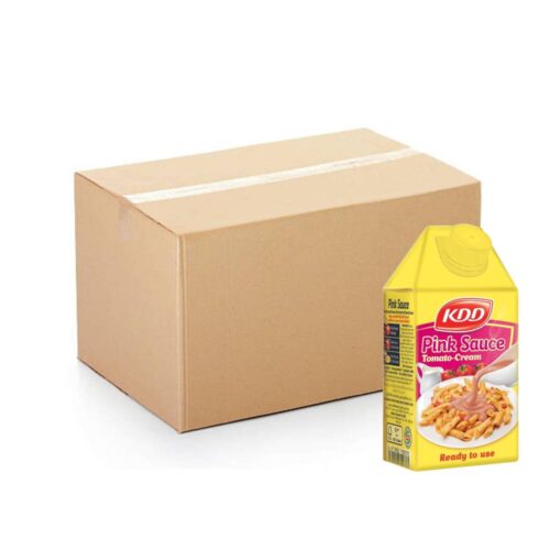 KDD Pink Tomato Cream Sauce – 12x500ml bottles of rich, creamy tomato sauce ideal for pasta and gourmet cooking.