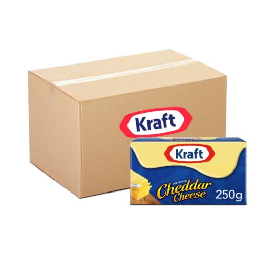 Kraft Cheddar Cheese Block - 24x250g pack of premium cheddar cheese blocks for cooking and snacking