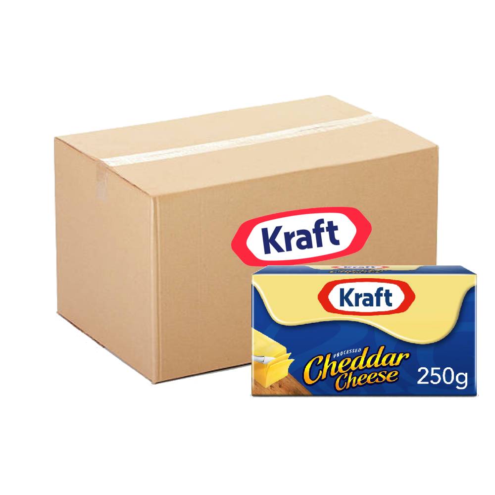 Kraft Cheddar Cheese Block - 24x250g pack of premium cheddar cheese blocks for cooking and snacking