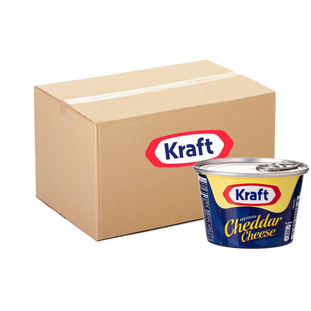 Kraft Cheddar Cheese Can - 36x190g featuring creamy, flavorful cheddar in convenient canned packaging, ideal for cooking and foodservice.