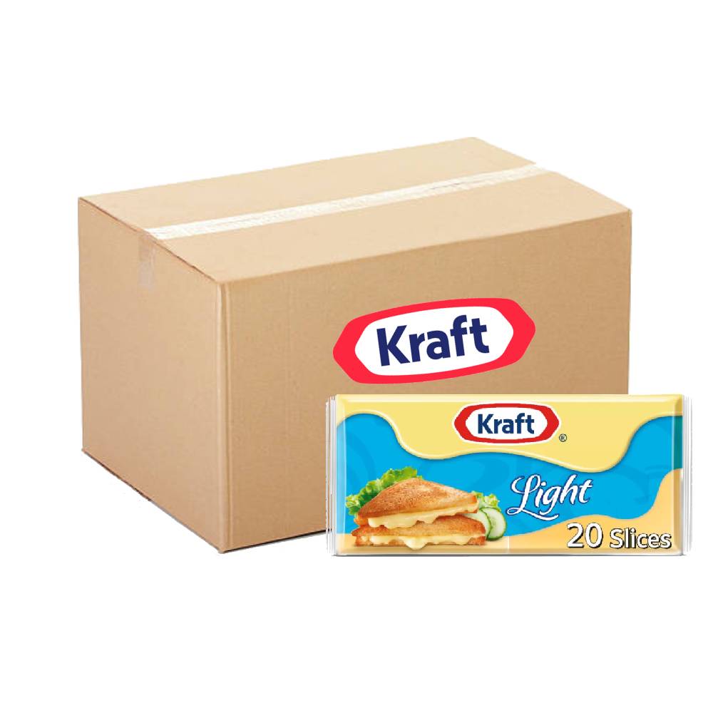 Kraft Sliced Cheese Light - 12x400g pack of light cheddar cheese slices, perfect for sandwiches and snacks with reduced fat content.