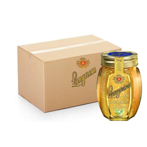 Langnese Acacia Honey with Natural Honeycomb – 10x500g jars of pure acacia honey with honeycomb