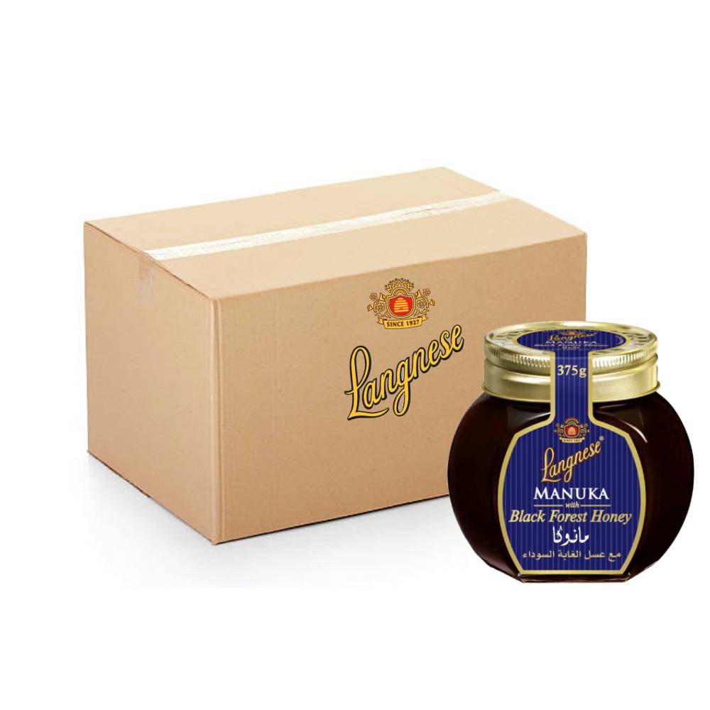 Langnese Manuka with Black Forest Honey – 5x375g premium natural honey blend jar pack
