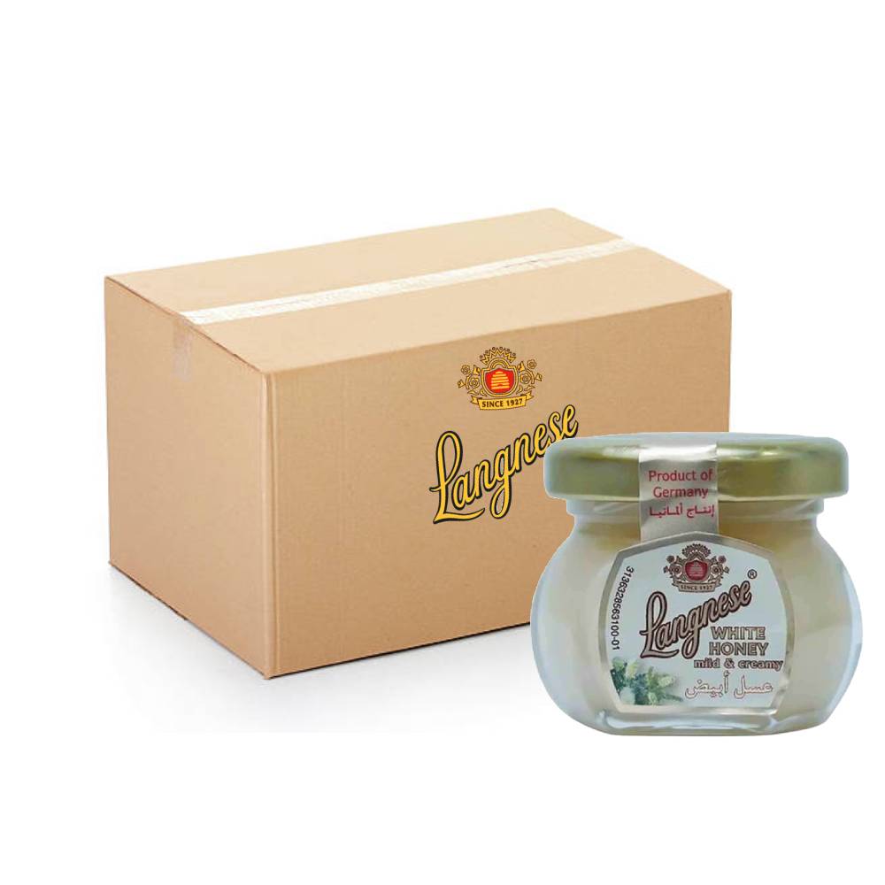 Langnese White Honey Milk and Creamy – 72×33.3g pack showing smooth, creamy honey jars perfect for everyday use