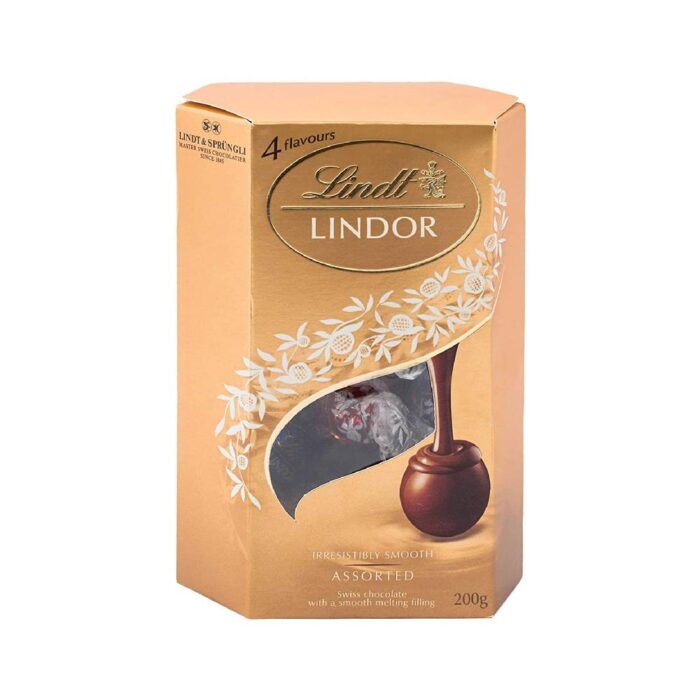 Lindt Lindor Assorted Chocolate With Melting Filling - 200g, smooth assorted chocolates with creamy melting centers, perfect gift or indulgent treat.