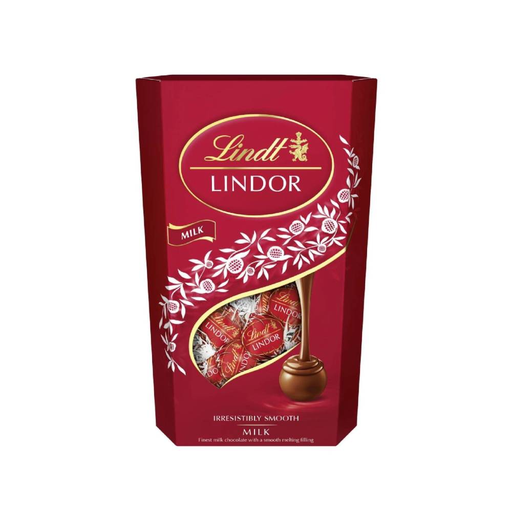 Lindt Lindor Milk Chocolate Truffles with Melting Filling - 600g box featuring smooth milk chocolate shells and irresistibly creamy centers, ideal for gifting or indulging.